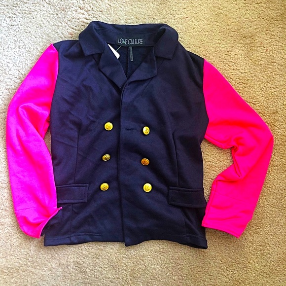 Love Culture pink & navy buttoned blazer size M - Picture 2 of 8